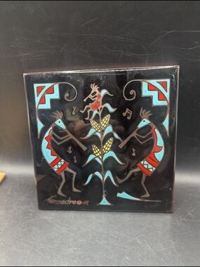Vintage CLEO TEISSEDRE Ceramic Tile 6x6 Kokopelli Corn New Beginnings Dance 1992